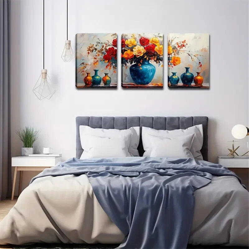 3pcs Several Different Colors Vase Perfect Wall Art Set Canvas Framed 40x60cm - High Quality Print 100% Australian Made Wall Canvas Ready to Hang - Bella Home Decor