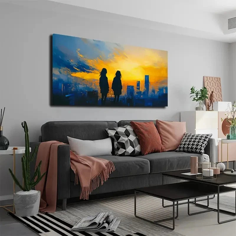 Silhouettes Of Two Women Wall Art Canvas Office Home Room Framed 120x60cm