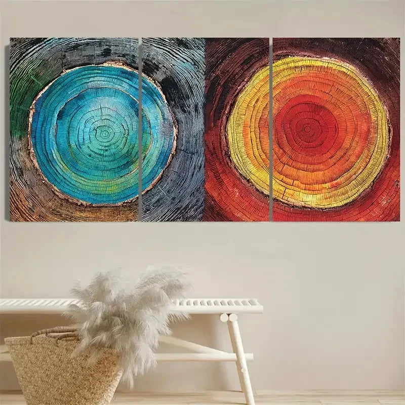 3pcs Colorful Tree Ring Natural Slice Print Wall Art Set Canvas Framed 60x90cm - High Quality Print 100% Australian Made Wall Canvas Ready to Hang - Bella Home Decor