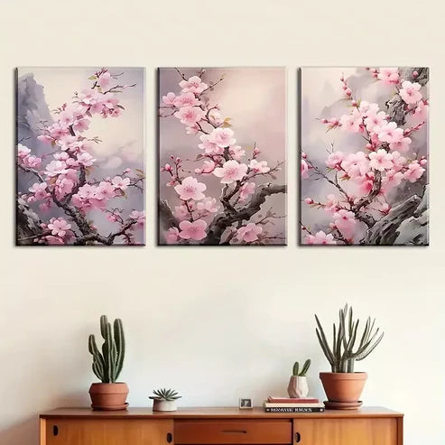 3pcs Featuring Delightful Pink Cherry Blossom Wall Art Canvas Unframed - High Quality Print 100% Australian Made Wall Canvas