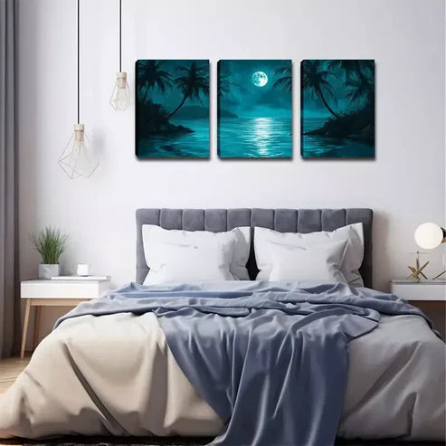 3pcs The Lake In The Night, The Moon Wall Art Canvas Unframed - High Quality Print 100% Australian Made Wall Canvas