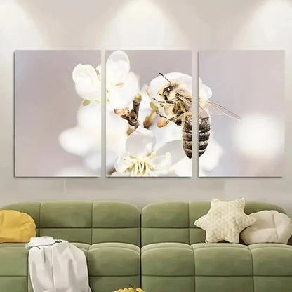 3pcs , Bee On A Flower Spring Macro Floral Metal Print Ready to Hang Art - Bella Home Decor