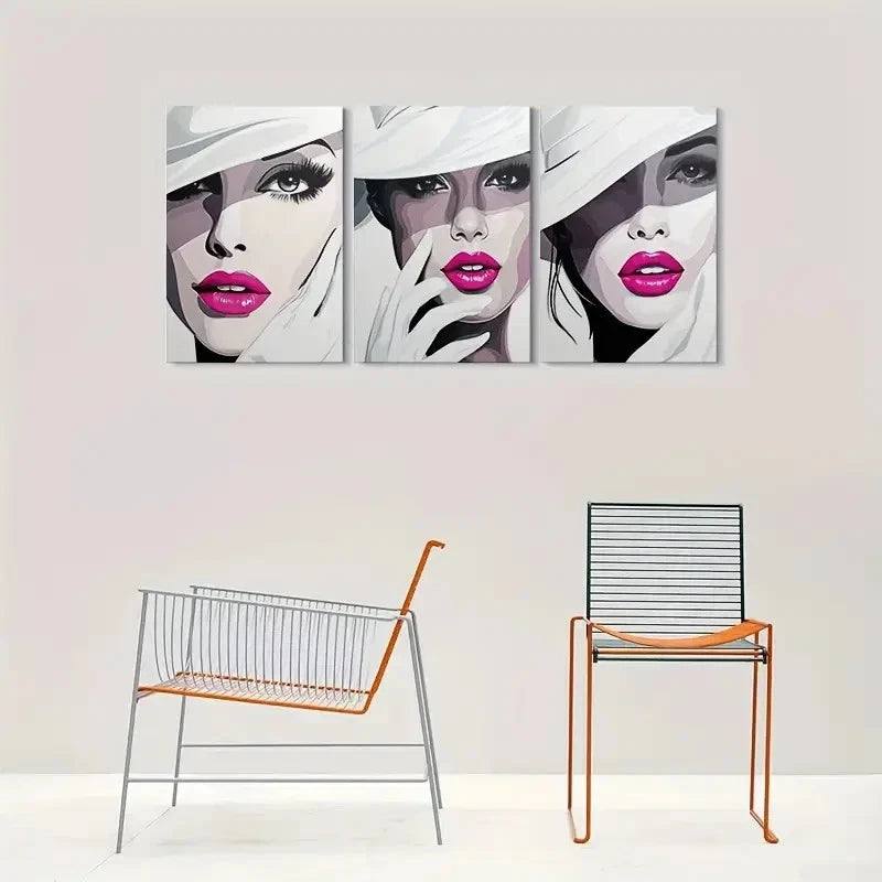 3pcs Abstract White Hats and Gloves Metal Print Ready to Hang Art - Bella Home Decor