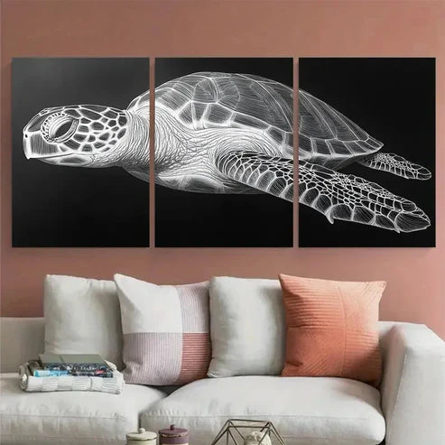 3pcs Minimalist Sea Turtle Illustration Wall Art Set Canvas Unframed - High Quality Print 100% Australian Made Wall Canvas
