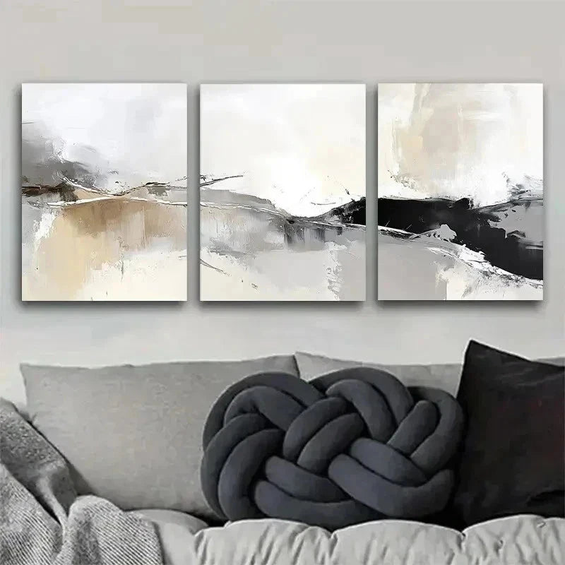3pcs Neutral Tones, Minimalist Geometric Wall Art Set Canvas Framed 60x90cm - High Quality Print 100% Australian Made Wall Canvas Ready to Hang - Bella Home Decor