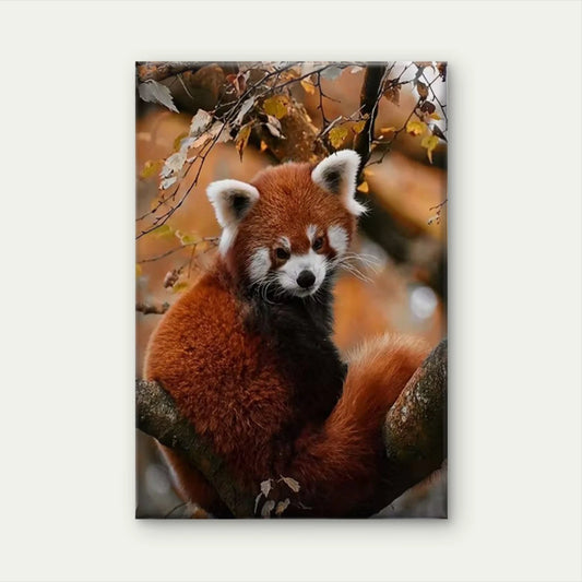 Red Panda Autumn Forest Scene 60x90cm Metal Print Ready to Hang