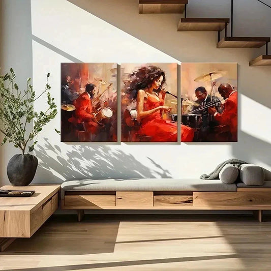 3pcs Watercolor Design of a Female Singer Wall Art Set Canvas Framed 60x90cm - High Quality Print 100% Australian Made Wall Canvas Ready to Hang