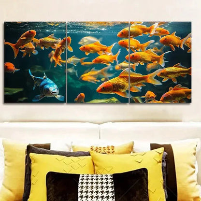 3pcs Featuring Goldfish in an Aquarium Wall Art Set Canvas Unframed - High Quality Print 100% Australian Made Wall Canvas