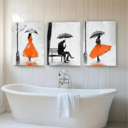 3pcs Elegant Black White Rainy Romance Perfect Wall Art Canvas Unframed - High Quality Print 100% Australian Made Wall Canvas
