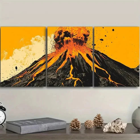 3pcs Featuring an Erupting Volcano, Perfect Wall Art Set Canvas Unframed - High Quality Print 100% Australian Made Wall Canvas - Bella Home Decor