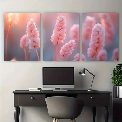 3pcs Minimalist Pastel Pink Cattails Wall Art Set Canvas Framed 40x60cm - High Quality Print 100% Australian Made Wall Canvas Ready to Hang - Bella Home Decor