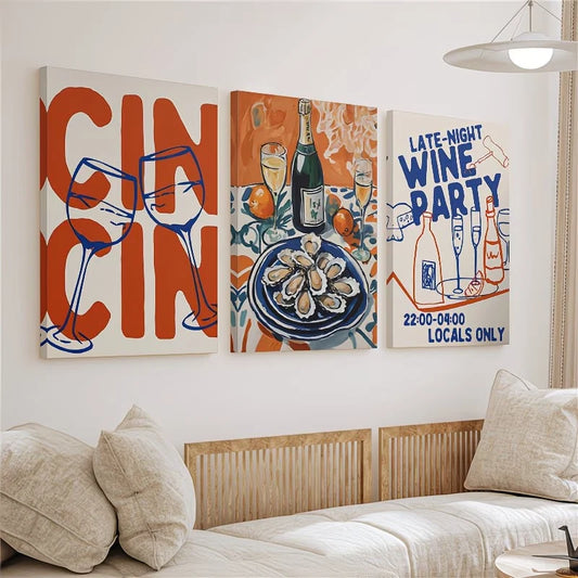 3pcs Vertical Vintage Wine Paintings Wall Art Set Canvas Framed 40x60cm - High Quality Print 100% Australian Made Wall Canvas Ready to Hang