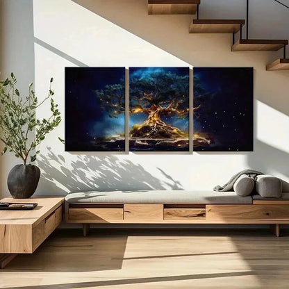 3pcs Glowing Lights Starry Night & Mystical Tree Wall Art Set Canvas Framed 40x60cm - High Quality Print 100% Australian Made Wall Canvas Ready to Hang - Bella Home Decor