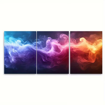 3pcs Rainbow Smoke Abstract Metal Print Ready to Hang Art