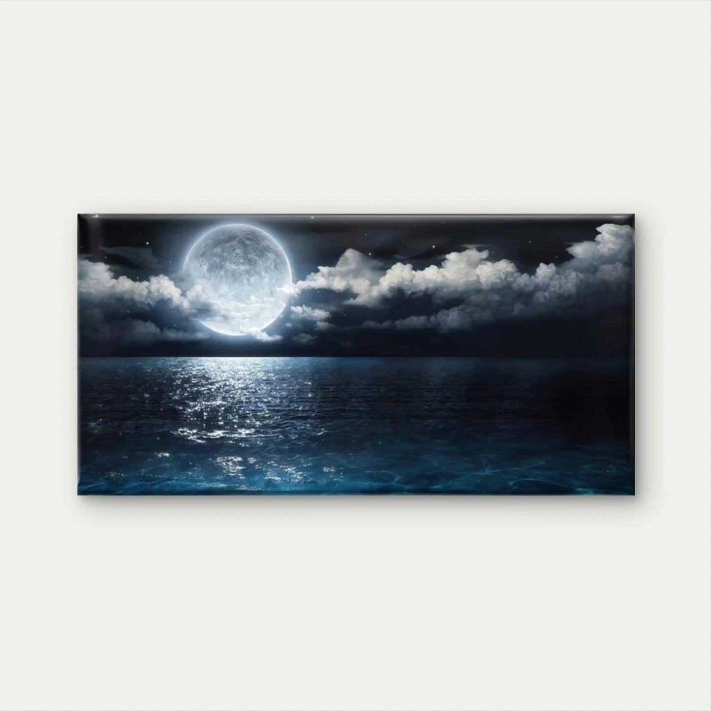 Moonlight Ocean Night Sky Wall Art Canvas Office Home Room Framed 120x60cm