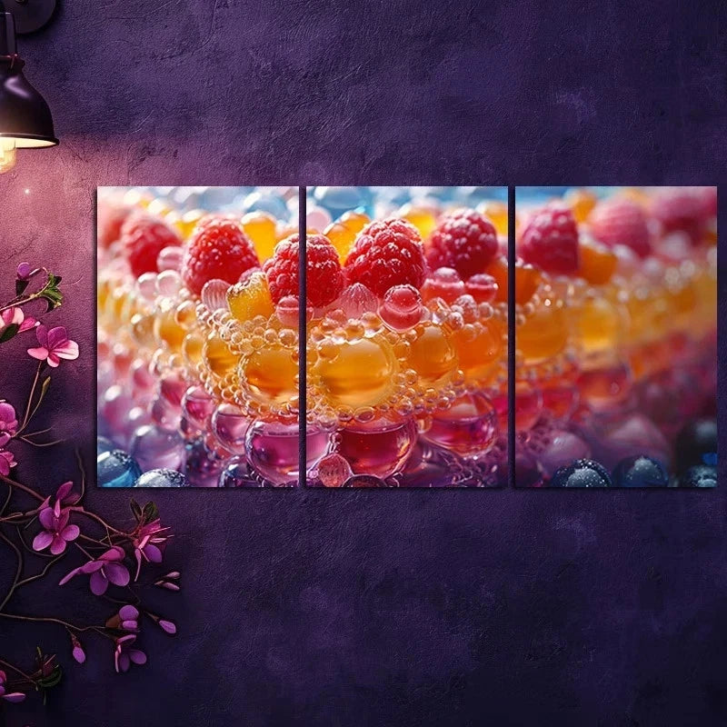 3pcs Colorful Cake with Berries Metal Print Ready to Hang Art - Bella Home Decor