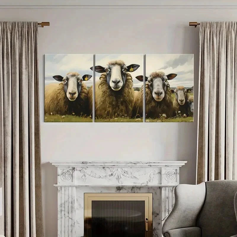 3pcs Sheep Pastoral Scene Farmhouse Art Metal Print Ready to Hang Art - Bella Home Decor