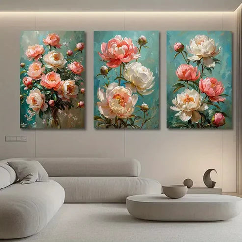 3pcs Peony Blossom Canvas Unframed - High Quality Print 100% Australian Made Wall Canvas