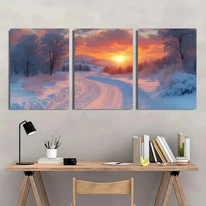 3pcs Sunset Winter Cowboy Trail Landscape Wall Art Set Canvas Framed 60x90cm - High Quality Print 100% Australian Made Wall Canvas Ready to Hang - Bella Home Decor
