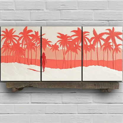 3pcs Red Coconut Trees Beach Scene Figure Metal Print Ready to Hang Art - Bella Home Decor