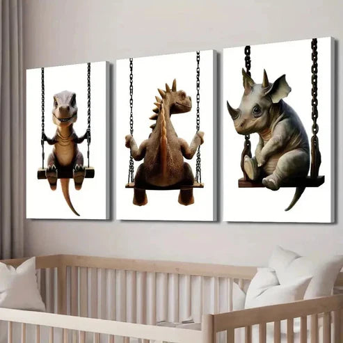 3pcs Tyrannosaurus Stegosaurus And Triceratops Wall Art Canvas Unframed - High Quality Print 100% Australian Made Wall Canvas