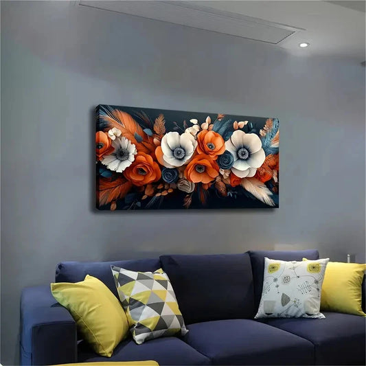 Modern Minimalist Orange White Wall Art Canvas Office Home Room Framed 120x60cm