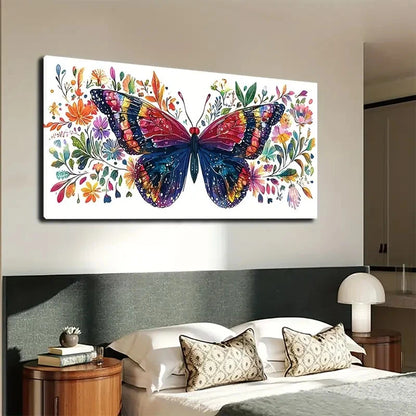 Butterfly White Theme Vibrant Wall Art Canvas Office Home Room Framed 120x60cm - Bella Home Decor