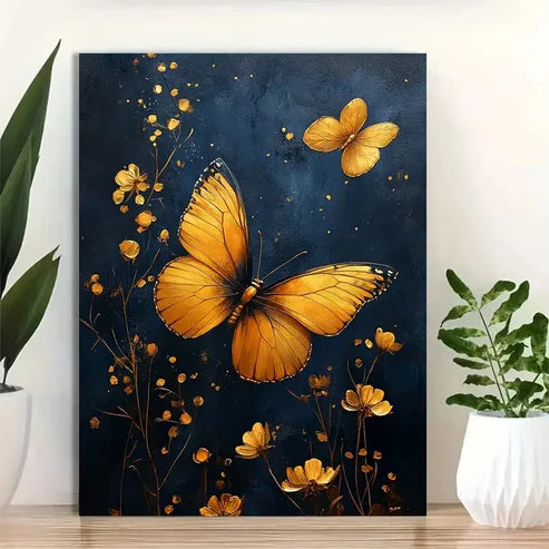Beautiful Navy & Golden Vintage Botanical Painting 60x90cm Metal Print Ready to Hang