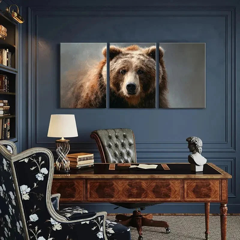 3pcs Artistic Bear Portrait Wildlife Art Metal Print Ready to Hang Art - Bella Home Decor