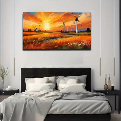 Sunset Windmill Good Wall Art Canvas Office Home Room Framed 120x60cm