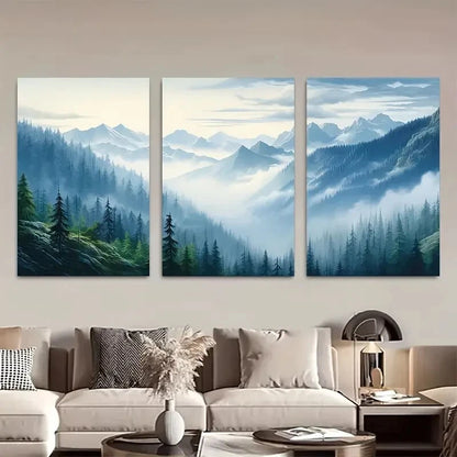 3pcs Majestic Emerald Green Mountain Forest Metal Print Ready to Hang Art - Bella Home Decor
