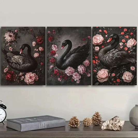 3pcs Very elegant black swan Metal Print Ready to Hang Art