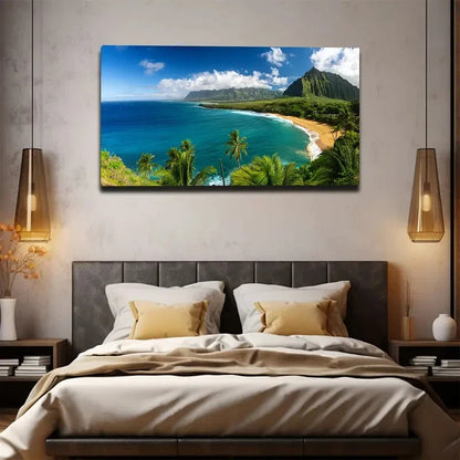 Tropical Beach Resort Wall Art Canvas Office Home Room Framed 120x60cm