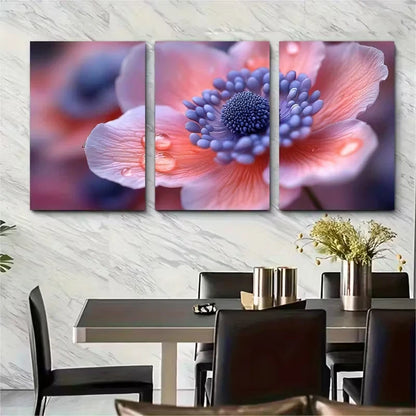 3pcs , Macro Focus Anemone Metal Print Ready to Hang Art - Bella Home Decor