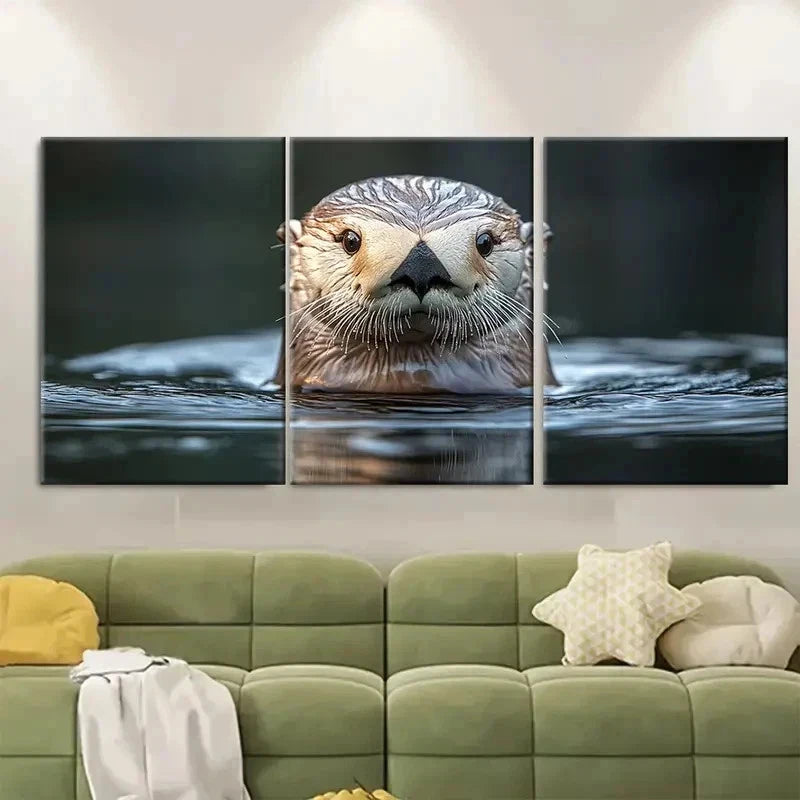 3pcs Adorable California Sea Otter RI Wall Art Set Canvas Framed 50x70cm - High Quality Print 100% Australian Made Wall Canvas Ready to Hang - Bella Home Decor