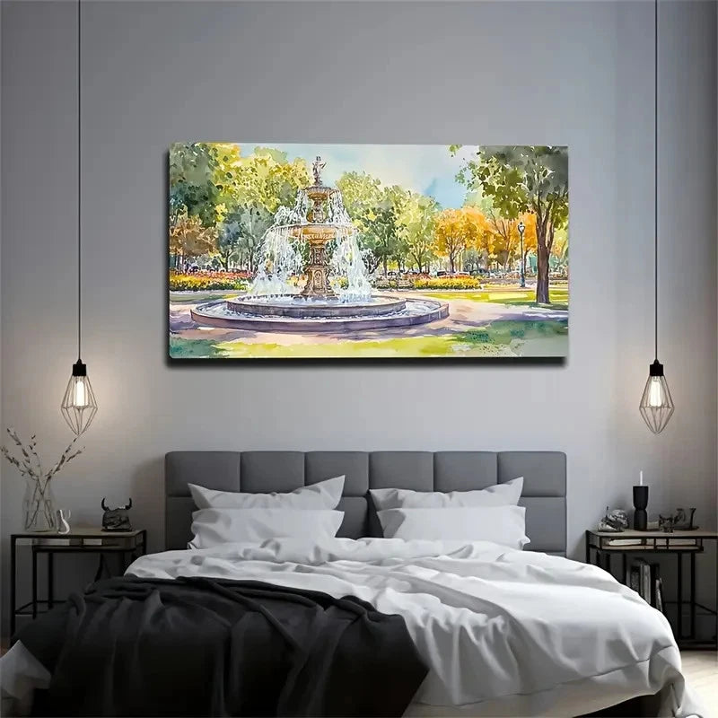 Fountain In The Garden Such Wall Art Canvas Office Home Room Framed 120x60cm