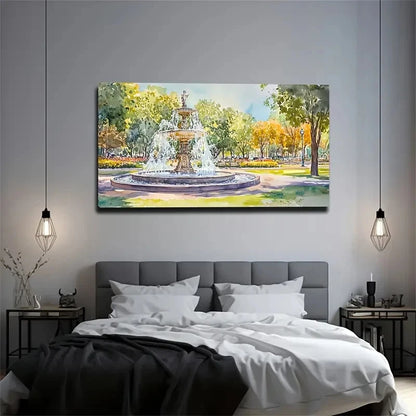 Fountain In The Garden Such Wall Art Canvas Office Home Room Framed 120x60cm