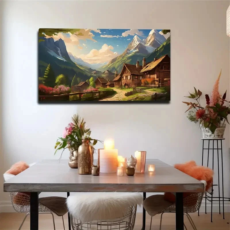 Serene Country House Wall Art Canvas Office Home Room Framed 120x60cm
