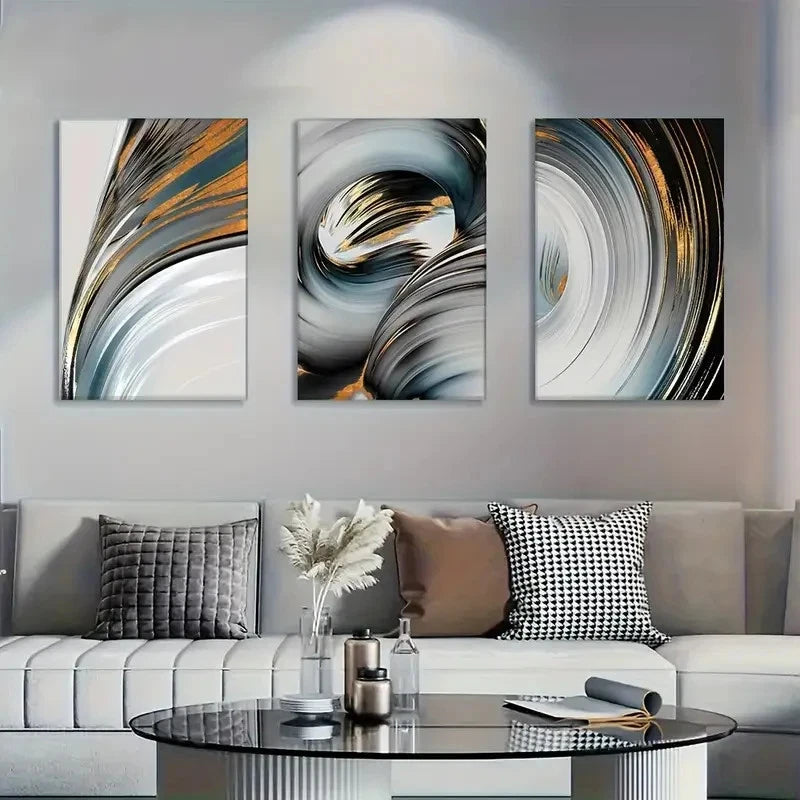 3pcs Fashionable Line Painting Design Metal Print Ready to Hang Art