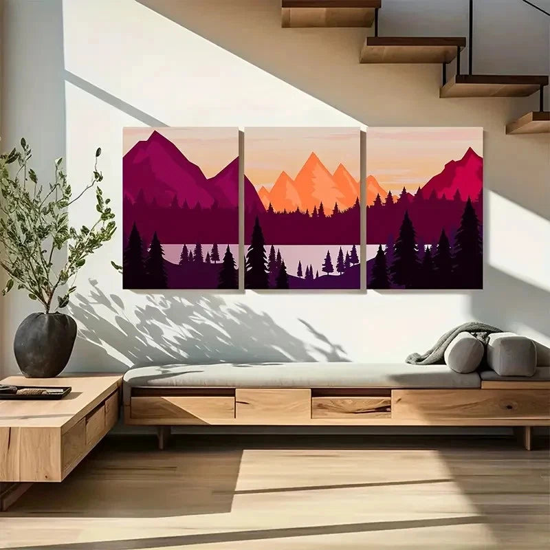 3pcs Vibrant Magenta & Orange Svg Metal Print Ready to Hang Art