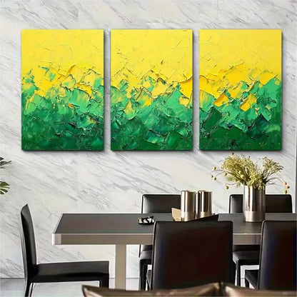 3pcs Abstract Thick Textured Yellow Green Painting Metal Print Ready to Hang Art - Bella Home Decor