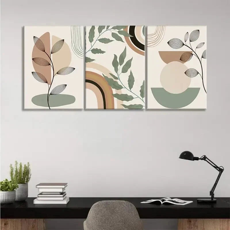 3pcs Abstract Sage Green Boho Metal Print Ready to Hang Art - Bella Home Decor