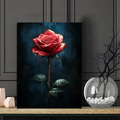 Gothic Red Rose Dripping Paint Painting 40x60cm Metal Print Ready to Hang - Bella Home Decor