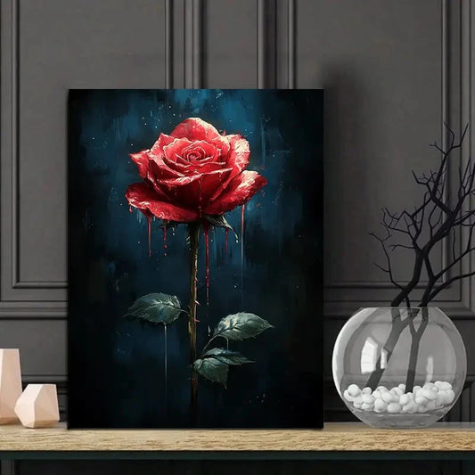 Gothic Red Rose Dripping Paint Painting 40x60cm Metal Print Ready to Hang - Bella Home Decor