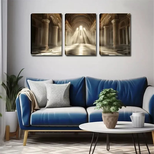 3pcs Landscape Painting with Sunlight Inside Wall Art Set Canvas Framed 40x60cm - High Quality Print 100% Australian Made Wall Canvas Ready to Hang