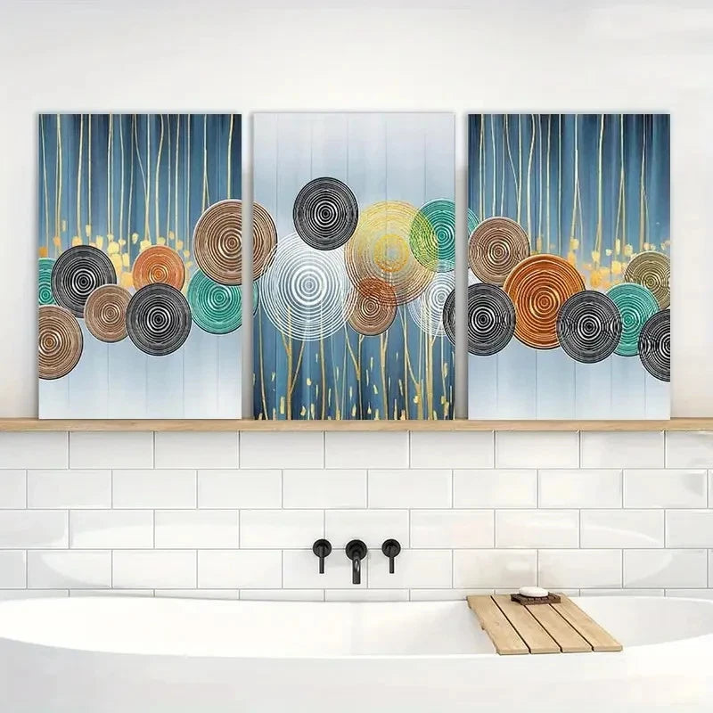 3pcs Vibrant Geometric Abstract Patterns in Blue Metal Print Ready to Hang Art - Bella Home Decor