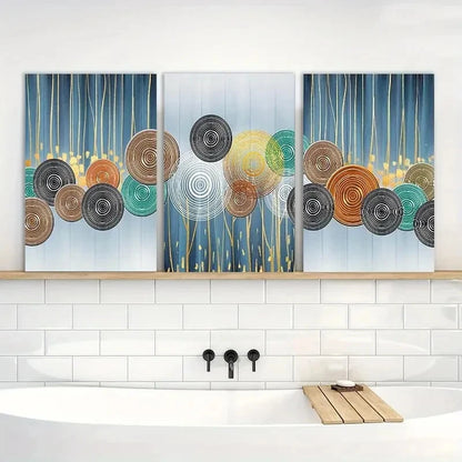 3pcs Vibrant Geometric Abstract Patterns in Blue Metal Print Ready to Hang Art - Bella Home Decor