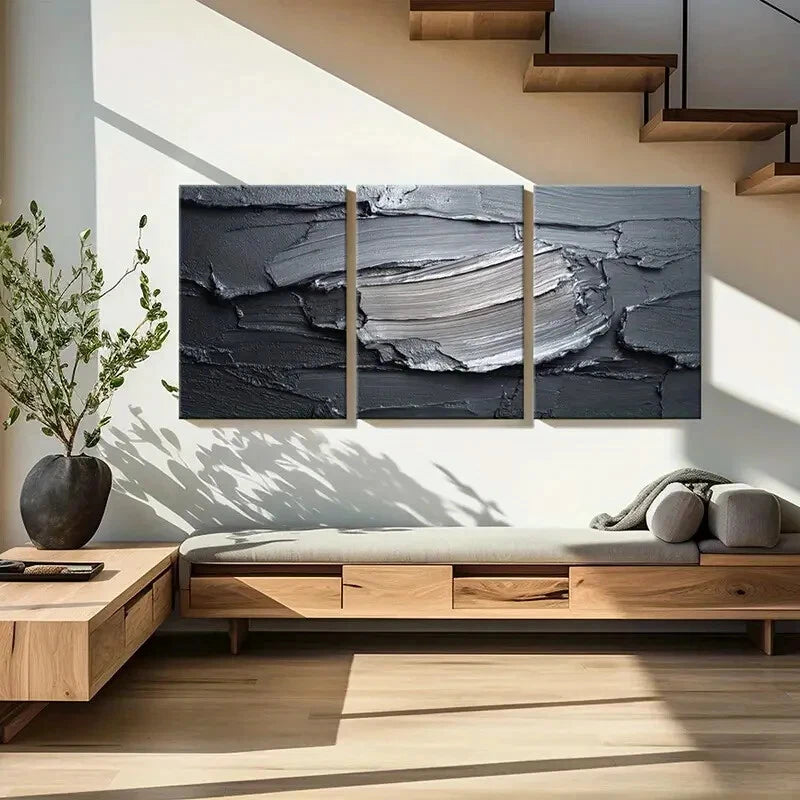 3pcs Abstract Texture Modern Black White Art Metal Print Ready to Hang Art - Bella Home Decor
