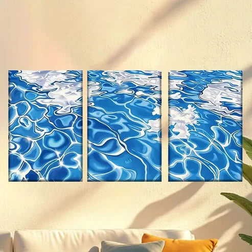 3pcs Sparkling Blue Pool with White Flowers Wall Art Set Canvas Unframed – High Quality Print 100% Australian Made Wall Canvas