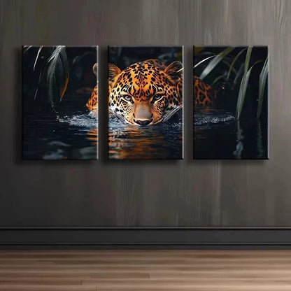 3pcs Luxurious Swimming Leopard Metal Print Ready to Hang Art